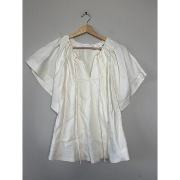 NWT Jonathan Simkhai Sandy Abstract Embroidery Pleated Blouse White Size: Large - Picture 2 of 8